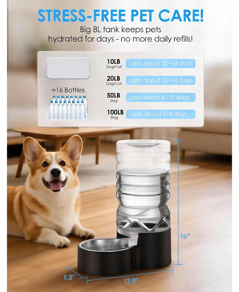 Aronkl Easy Clean Wide-Mouth Dog Water Dispenser with Removable Bowl