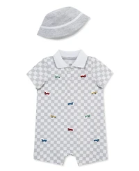 Little Me Baby Girls' Race Car Romper & Hat, 2-Piece Set