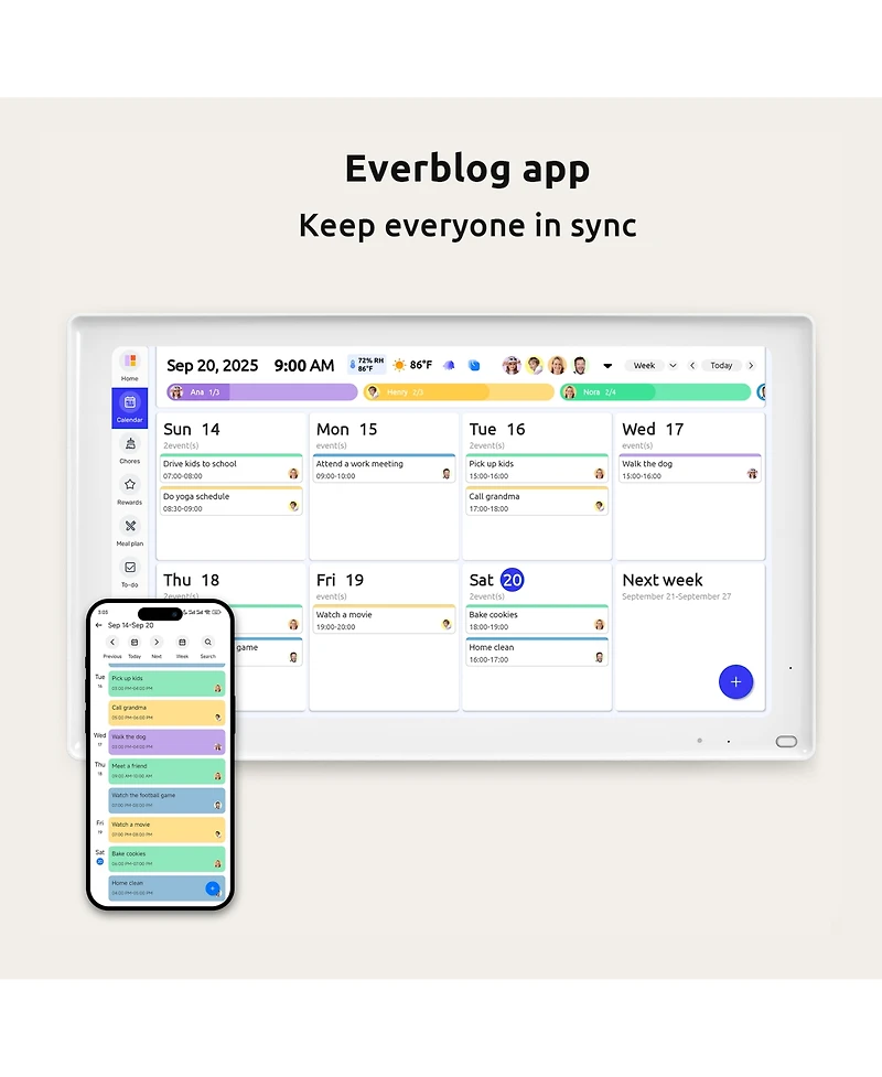 Everblog 21.5'' Digital Calendar & Chore Chart - Smart Interactive Display for Family Schedules