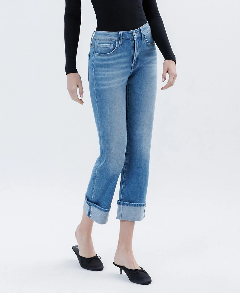 Flying Monkey Women's High Rise Cuffed Crop Straight Jeans