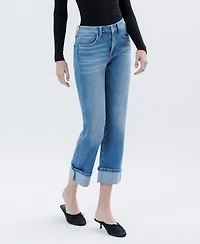 Flying Monkey Women's High Rise Cuffed Crop Straight Jeans
