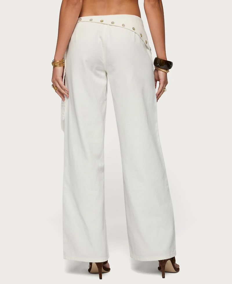 Edikted Women's Button Foldover Low Rise Baggy Jeans