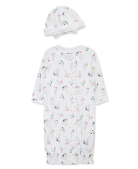 Little Me Baby Girls' Floral Sleeper Gown and Hat, 2-Piece Set