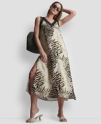 Dkny Women's Printed Sleeveless V-Neck Midi Dress