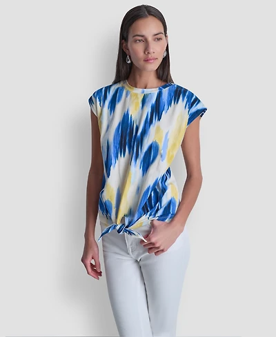 Dkny Women's Abstract Print Tie-Waist Top