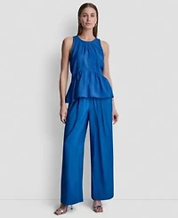 Dkny Womens Scoop Neck Blouse High Rise Pull On Ankle Pants