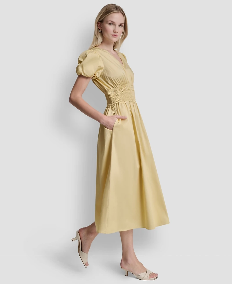 Dkny Women's Smocked V-Neck Midi Dress