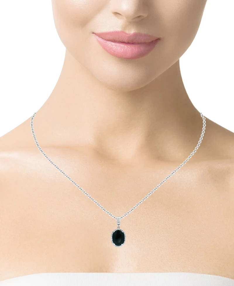 Macy's Black Sapphire (1.45 ct. t.w.) & White Topaz (0.13 ct. t.w.) Pendant Necklace in Sterling Silver