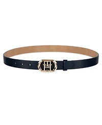 Tommy Hilfiger Women's Rounded Monogram Plaque Buckle Dress Belt
