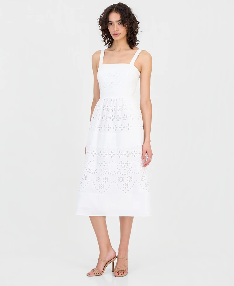 Sam Edelman Women's Square-Neck Sleeveless Eyelet Midi Dress