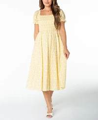 Celebrity Pink Juniors' Textured Floral Printed Puff-Sleeve Midi Dress