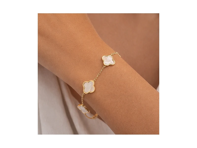 Rivka Friedman Mother of Pearl Clover Station Bracelet