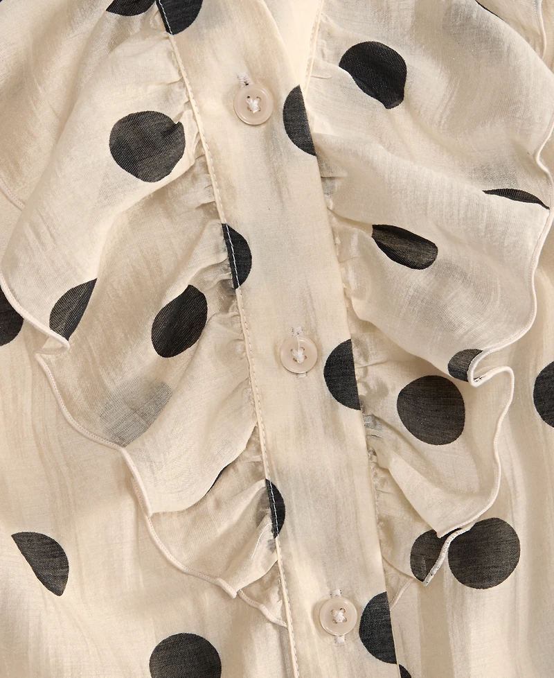 I.n.c. International Concepts Women's Printed Ruffled Long-Sleeve Blouse, Macy's Exclusive