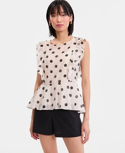 I.n.c. International Concepts Women's Printed Ruffle-Sleeve Peplum Blouse, Macy's Exclusive