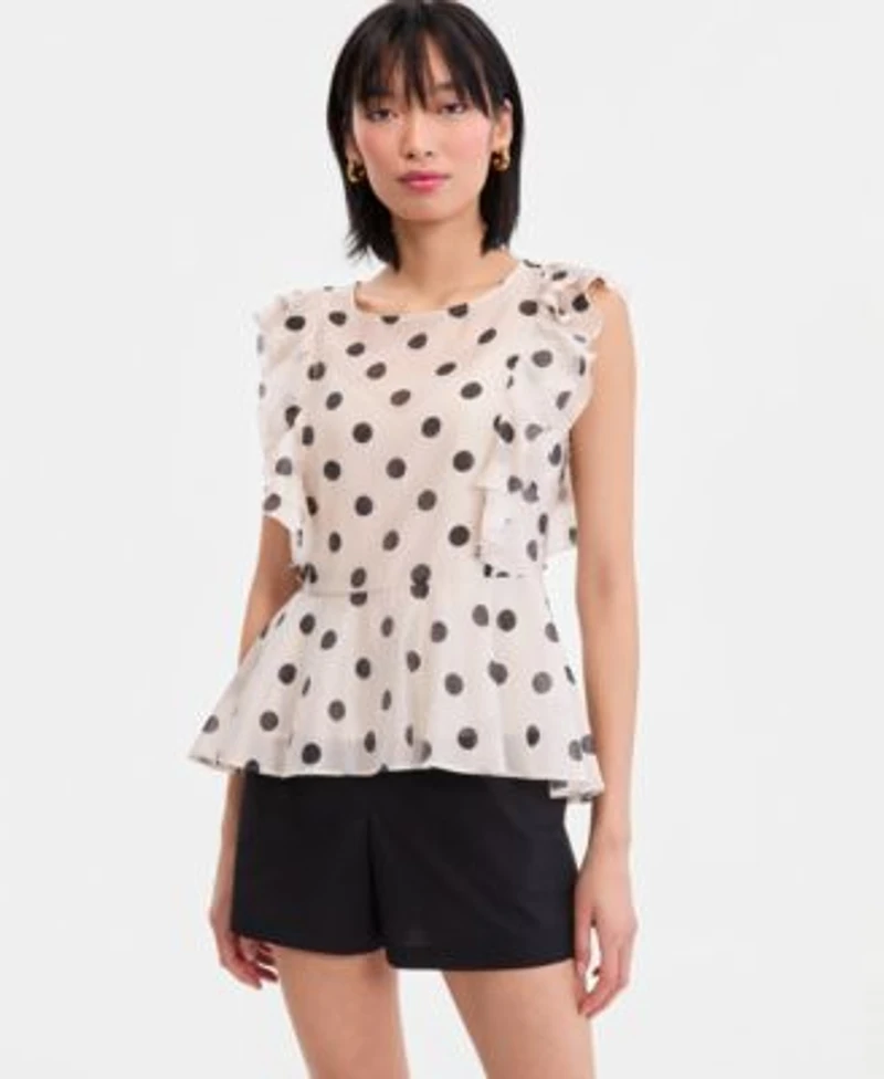I.N.C. International Concepts Womens Printed Ruffle Sleeve Peplum Blouse Macys Exclusive