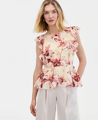 I.n.c. International Concepts Women's Printed Ruffle-Sleeve Peplum Blouse, Macy's Exclusive