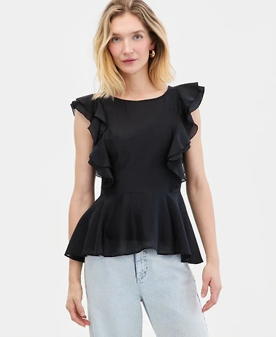 I.n.c. International Concepts Women's Printed Ruffle-Sleeve Peplum Blouse, Macy's Exclusive
