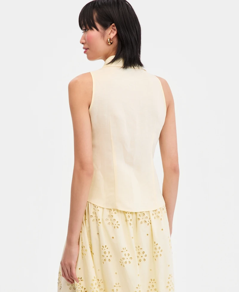 I.n.c. International Concepts Women's Sleeveless Collared Linen Button-Down Shirt, Macy's Exclusive
