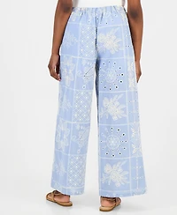And Now This Petite Embroidered Cotton Wide-Leg Pants, Macy's Exclusive