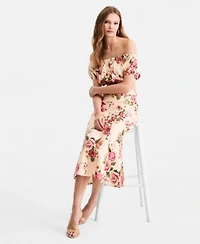 Guess Womens Ryan Off The Shoulder Top Ryan Floral Midi Skirt