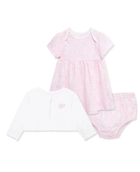 Little Me Baby Girls' Rose Printed Dress, Cardigan and Diaper Cover, 3-Piece Set