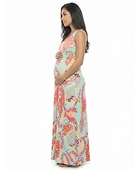 24seven Comfort Apparel Women's and Plus Maternity Scoop Neck Maxi Dress