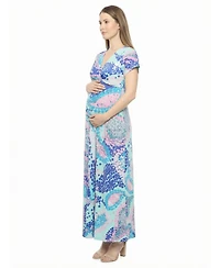 24seven Comfort Apparel Women's and Plus Size Maternity V-Neck Maxi Dress