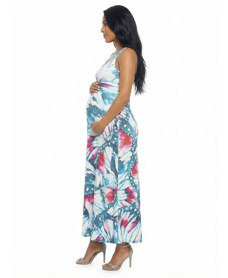 24seven Comfort Apparel Women's and Plus Maternity Scoop Neck Maxi Dress
