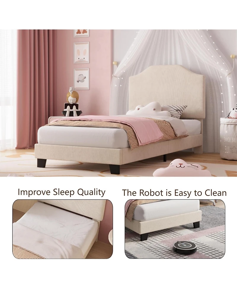 gaomon Twin Velvet Bed Frame, with Adjustable Headboard, Soft Corduroy Upholstered Frame Platform, Durable Wooden Slats and Noise Free