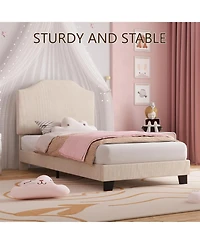 gaomon Twin Velvet Bed Frame, with Adjustable Headboard, Soft Corduroy Upholstered Frame Platform, Durable Wooden Slats and Noise Free