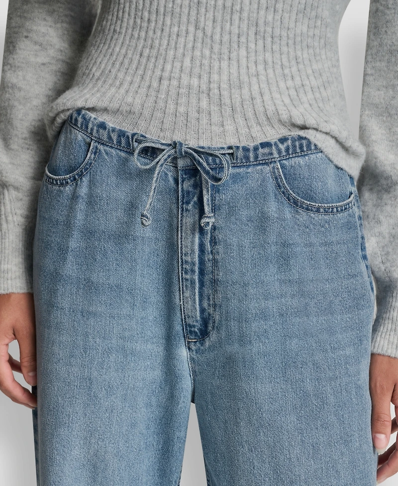 Dkny Jeans Petite Mid Rise Flowy Relaxed Fit Straight Pants