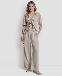 Dkny Jeans Petite Smocked Encased Elastic Waistband Ankle Length Pants