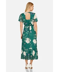 Yumi Women's Mesh Bird And Floral Print Midi Dress