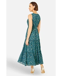 Yumi Women's Foil Print Ruched Waist Midi Dress