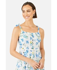 Yumi Women's Butterfly Print Lace Trim Maxi Dress