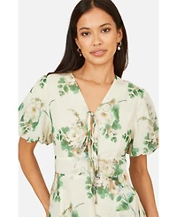 Yumi Women's Floral Front Tie Detail Tea Dress