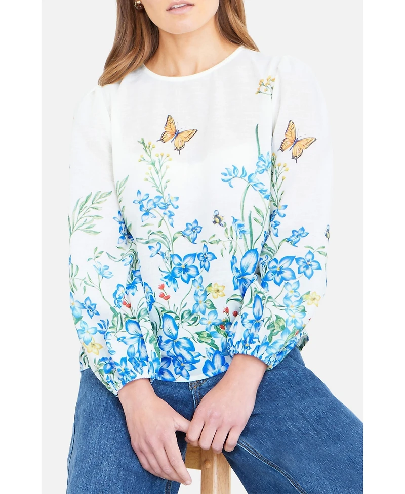 Yumi Women's Butterfly Print Long Sleeve Top