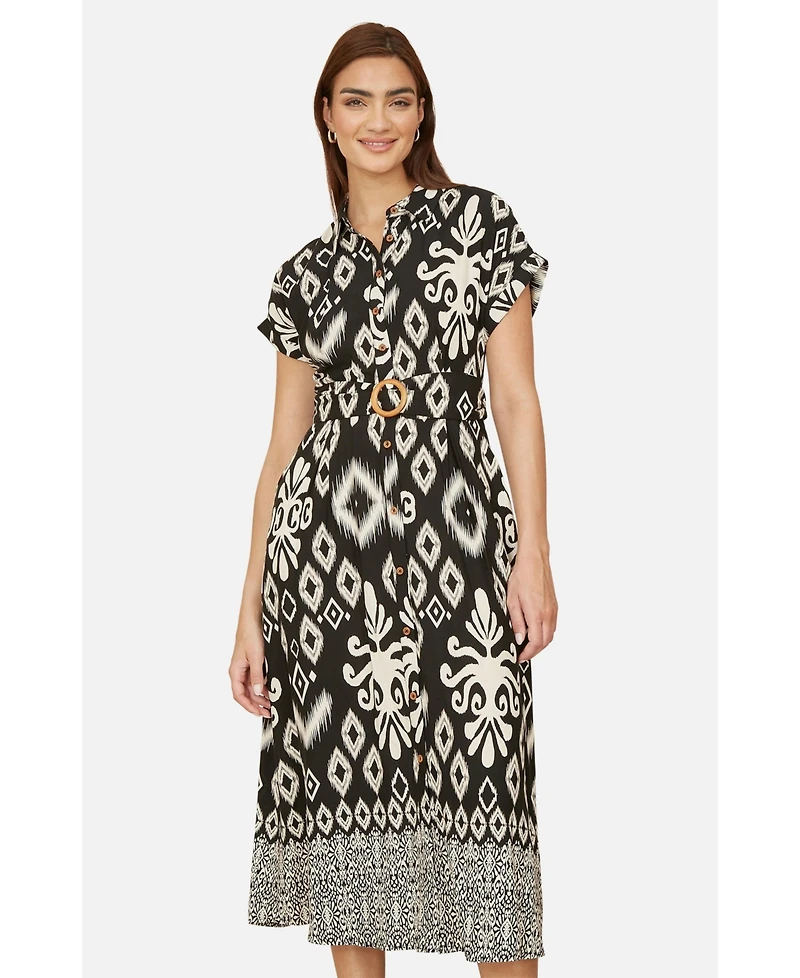 Yumi Women's Geo Print Relaxed Midi Shirt Dress