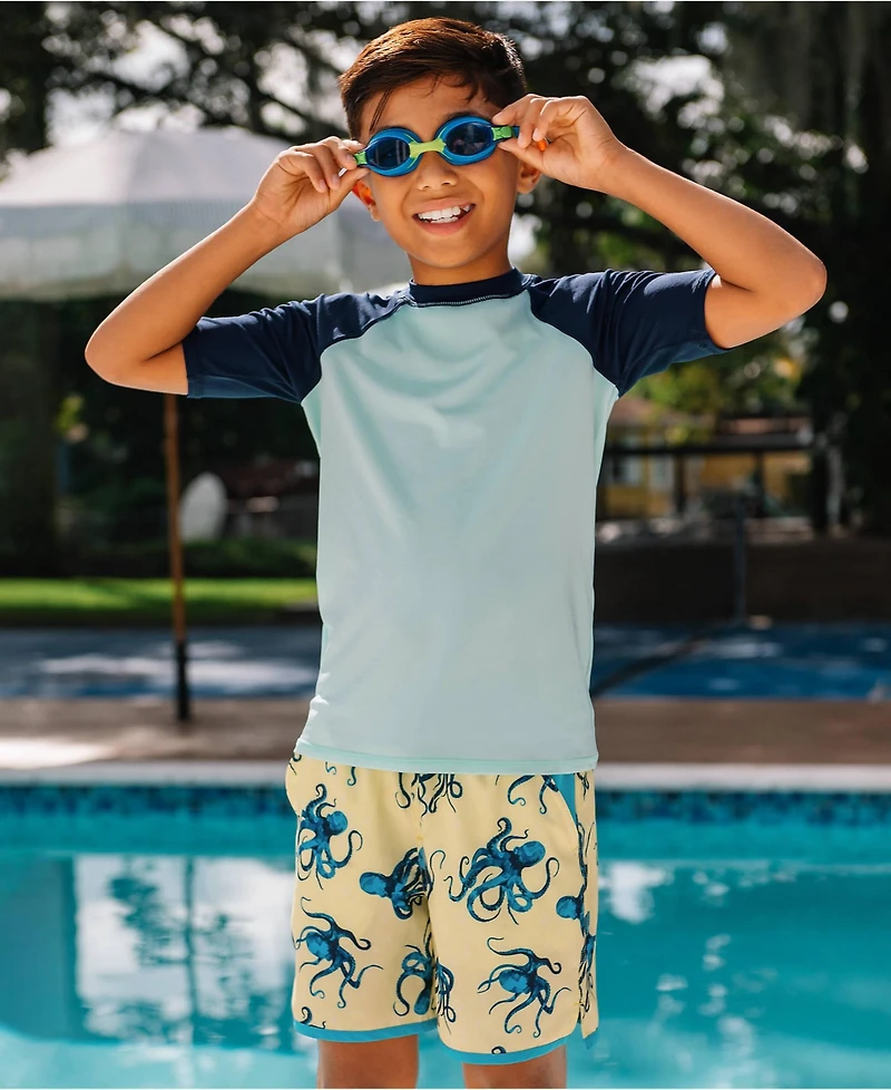 Lands' End Boys Chlorine Resistant Short Sleeve Crew Neck Upf 50 Rash Guard