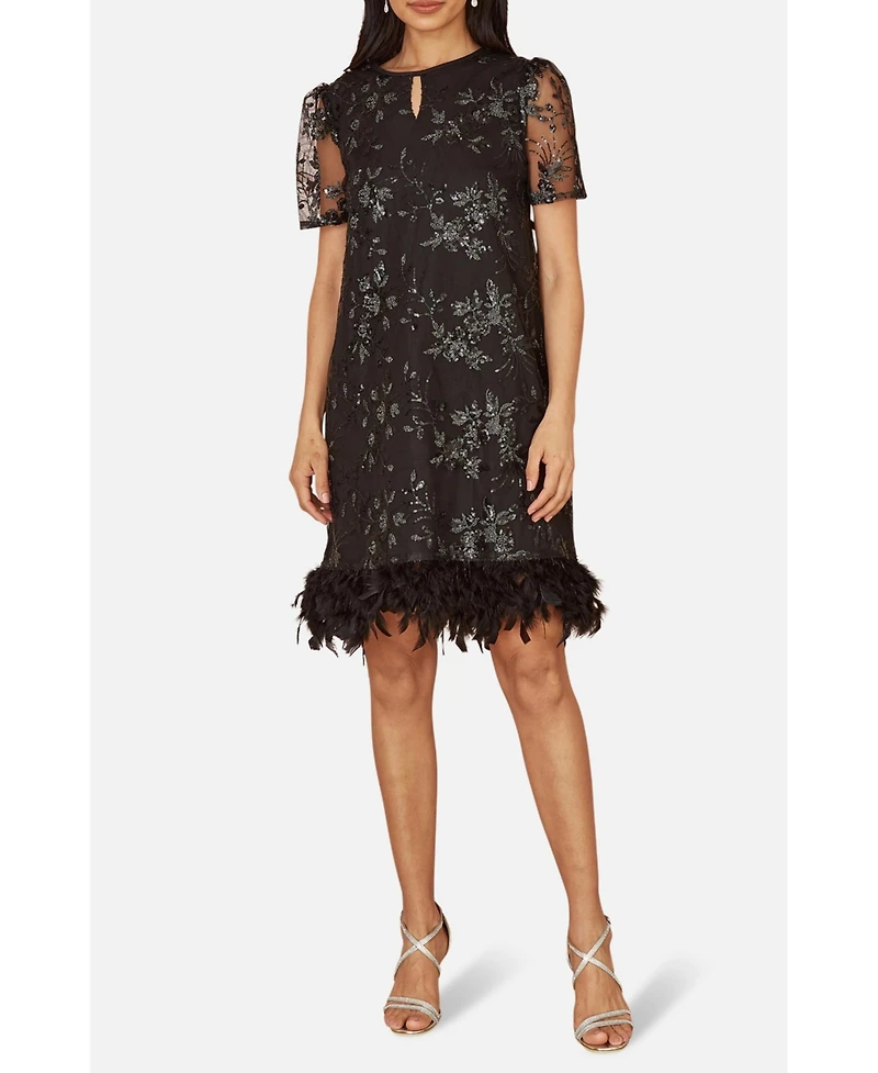 Yumi Women's Sequin Embellished Floral Tunic Dress
