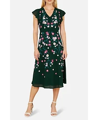 Yumi Women's Floral Embroidery Midi Skater Dress