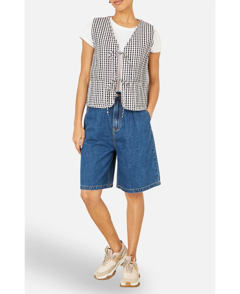 Yumi Women's Gingham Reversible Cotton Tie Waistcoat