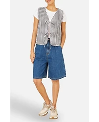 Yumi Women's Gingham Reversible Cotton Tie Waistcoat