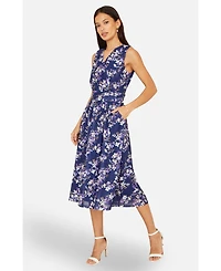 Yumi Women's Blossom Print Mesh Stretch Midi Dress