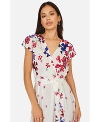 Yumi Women's Floral Mirror Dip Hem Wrap Dress