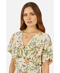 Yumi Women's Floral Print Ruched Waist Midi Dress