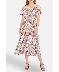 Yumi Women's Floral Ruched Waist Midi Dress