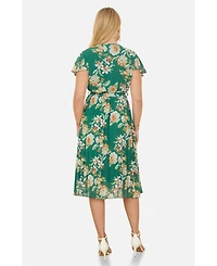 Yumi Women's Pleated Floral Tie-Waist Wrap Midi Dress