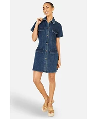 Yumi Women's Denim Stretch Shirt Dress
