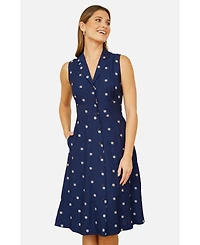 Yumi Women's Daisy Print Sleeveless Shirt Dress